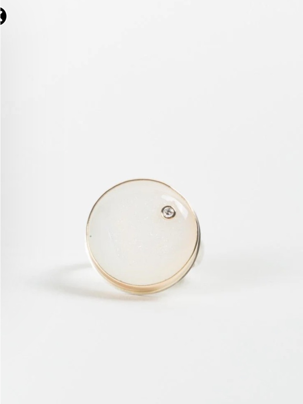 Jamie Joseph White Druzy Ring with diamond. Signature Gold Bezel and Silver Band - Picture 2 of 12
